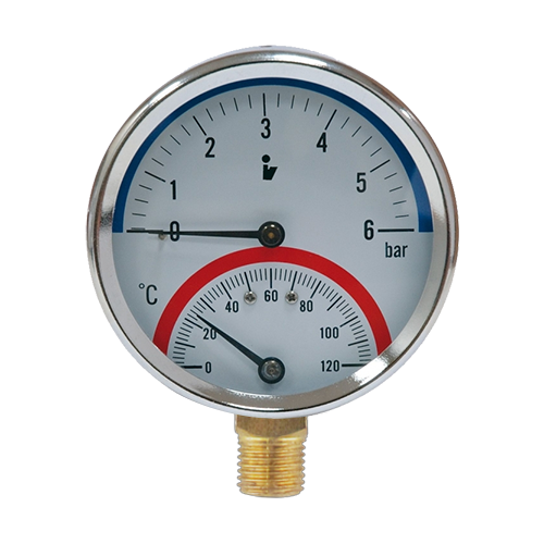 Termomanometr, spodní připojení 1/2'' , 0–6 bar