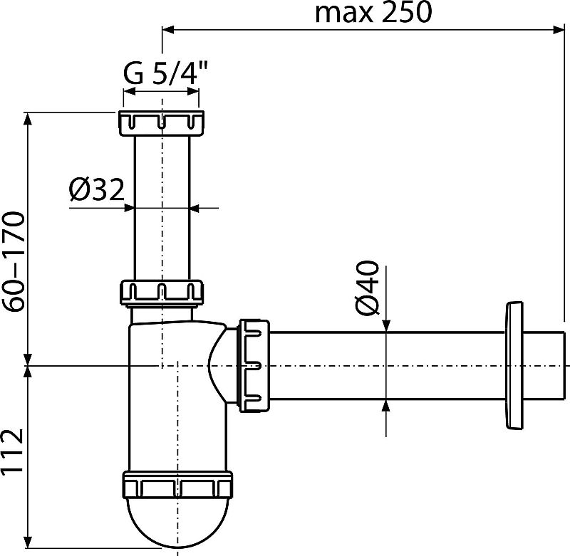 Sifon umyvadlový DN40 s převlečnou maticí 5/4" Alcadrain A43