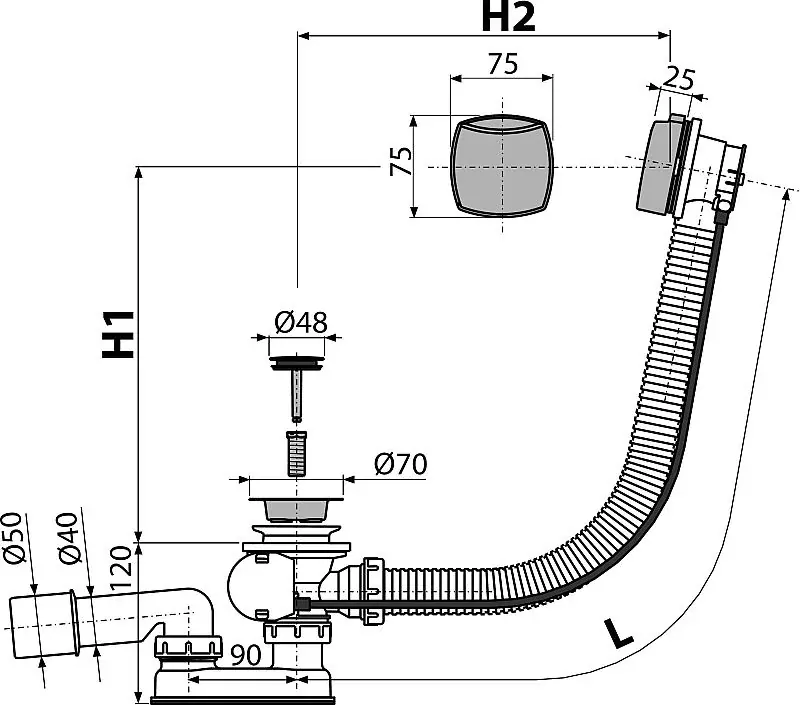 Sifon vanový automat komplet - chrom Alcadrain A51CR