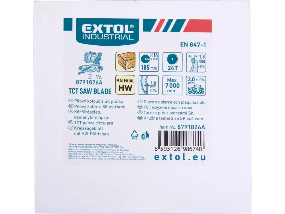 TLUSTŠÍ kotouč pilový s SK plátky, 185x2,1x16mm, 24T Extol