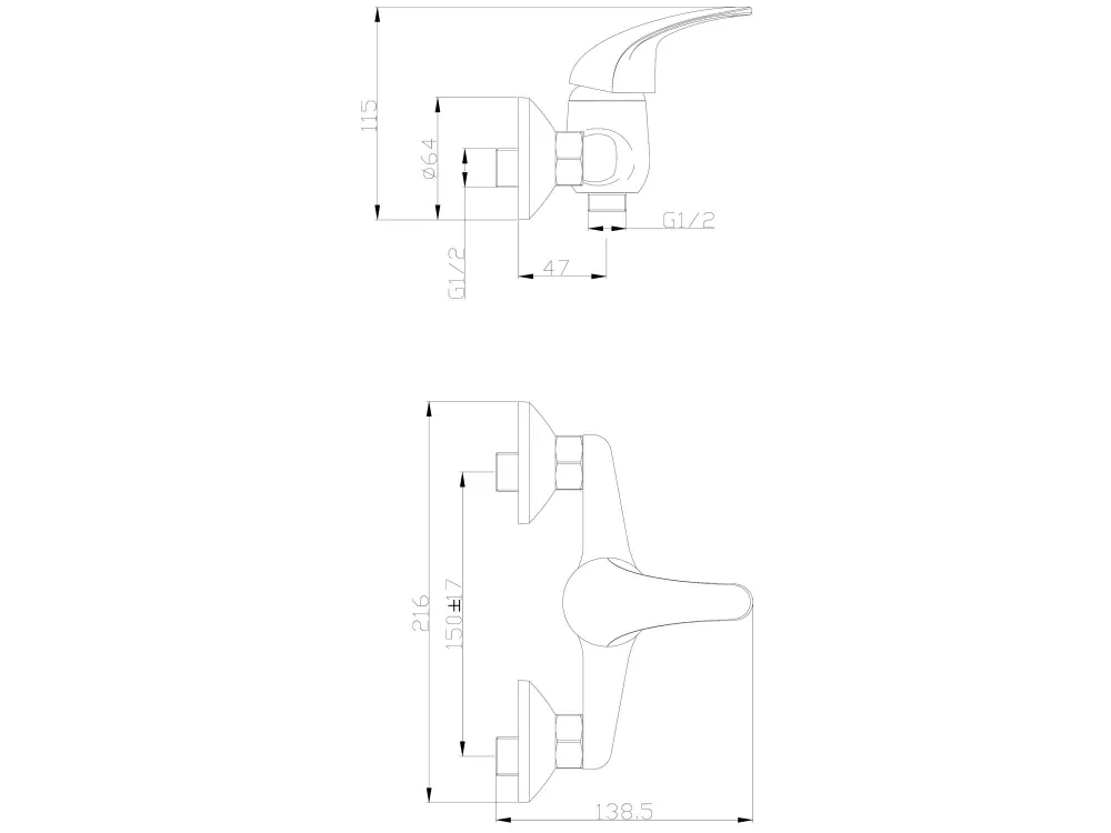 Baterie sprchová, 150mm, 35mm, chrom
