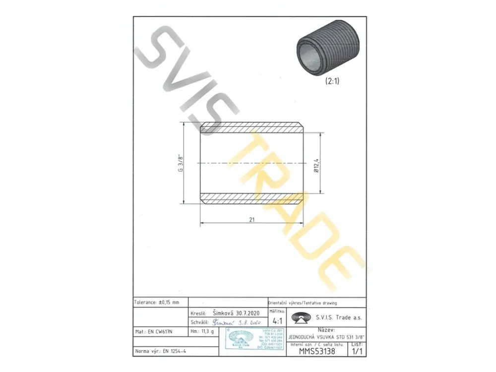 MOSAZNÁ VSUVKA JEDNODUCHÁ 1'' Svis MV531