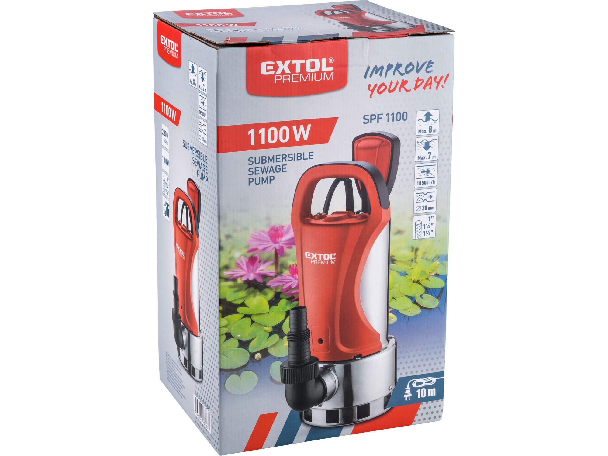 čerpadlo ponorné kalové, 1100W, 18500l/h , Extol premium 8895009