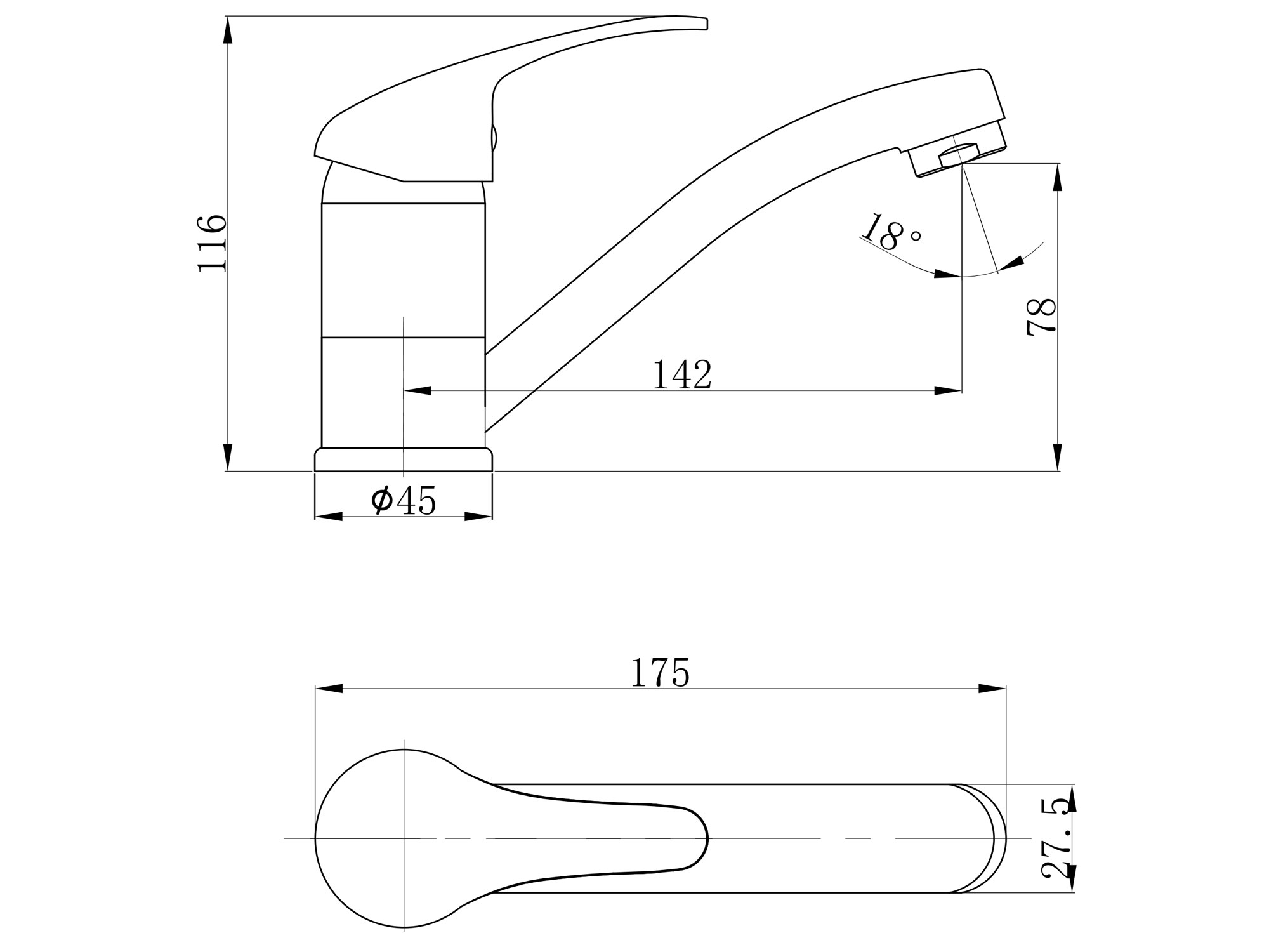 baterie dřezová stojánková, ramínko 15cm, 35mm, chrom , Balleto 81018