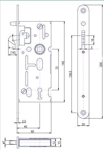 Zámek zadlabací zámek zadlabávací rozteč 72 mm/ 60 mm klíč HOBES K106