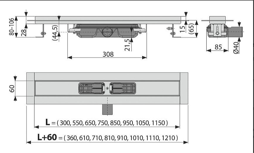 Alcadrain APZ106 750 podlahový žlab
