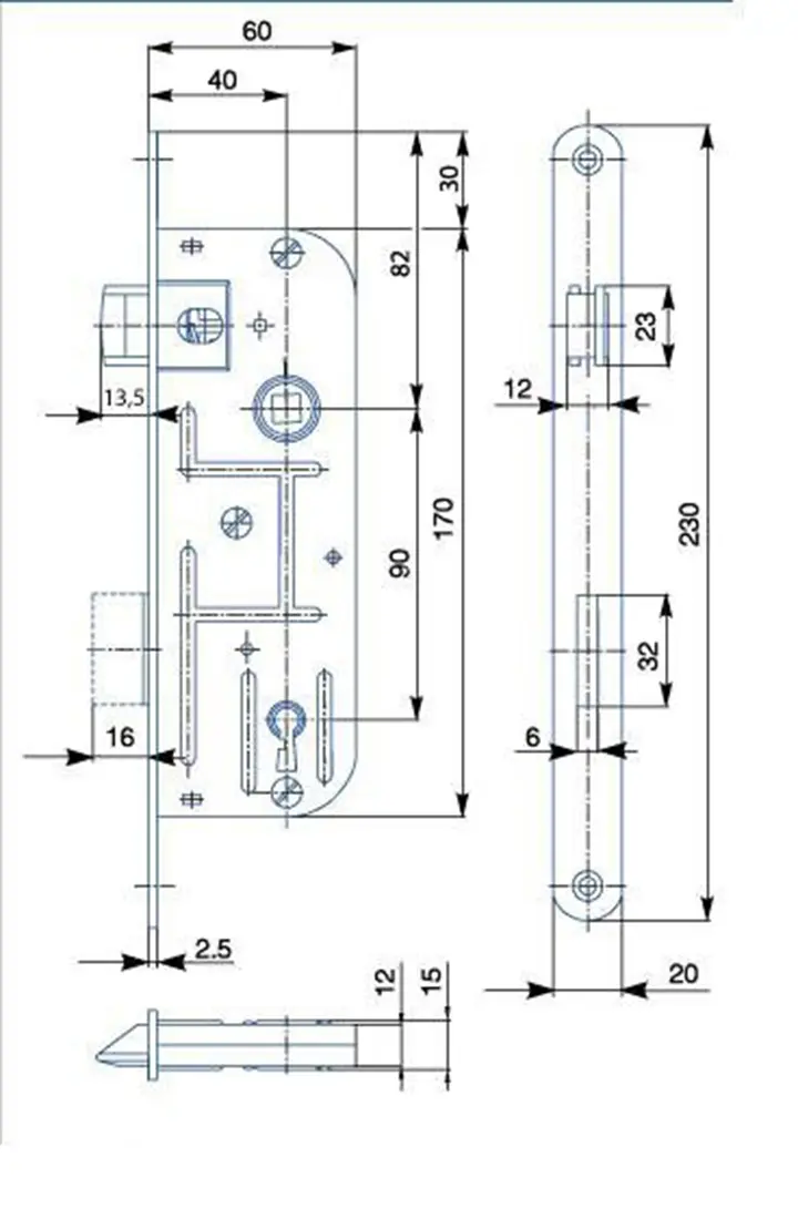 zámek zadl. 02-03 - 90/60 P-L BÍ Zn dozický 2kl.