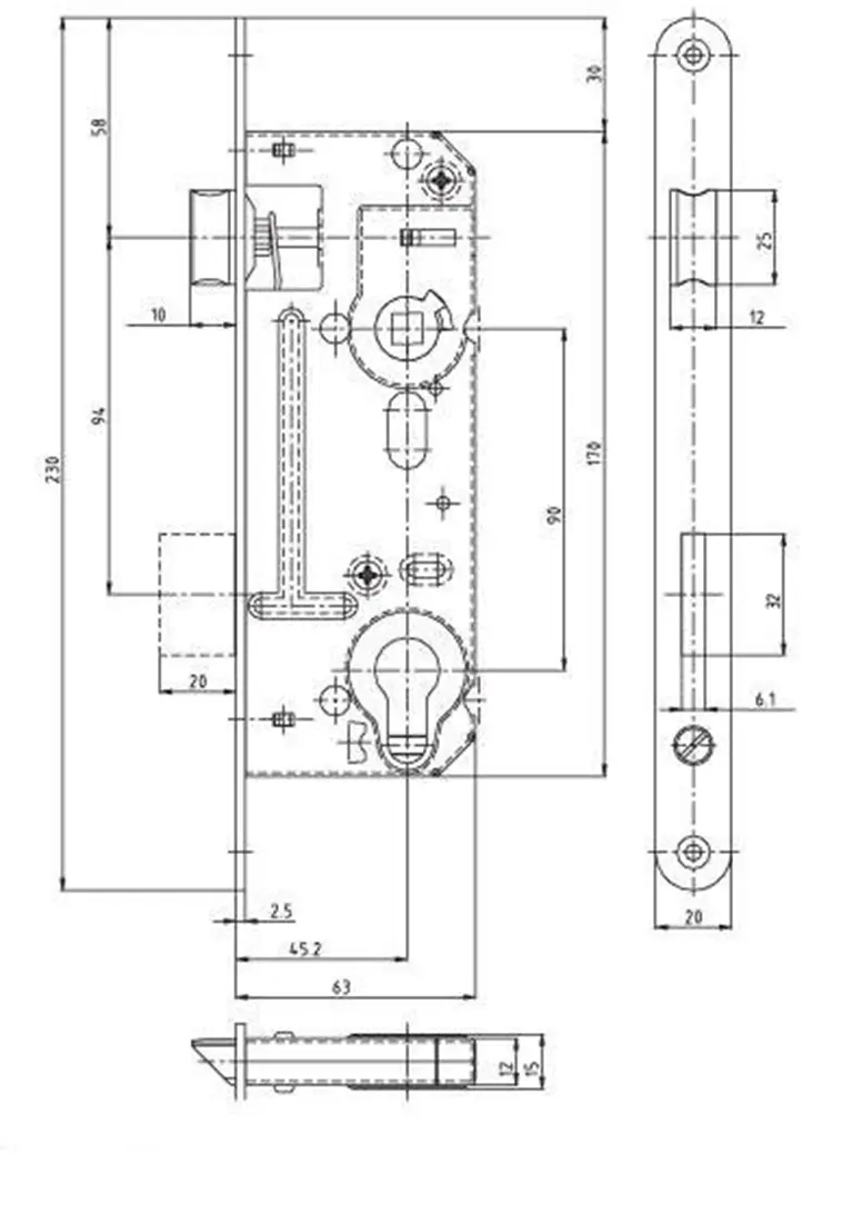 zámek zadl. 02-06 - 90/60 P-L BÍ Zn vložkový