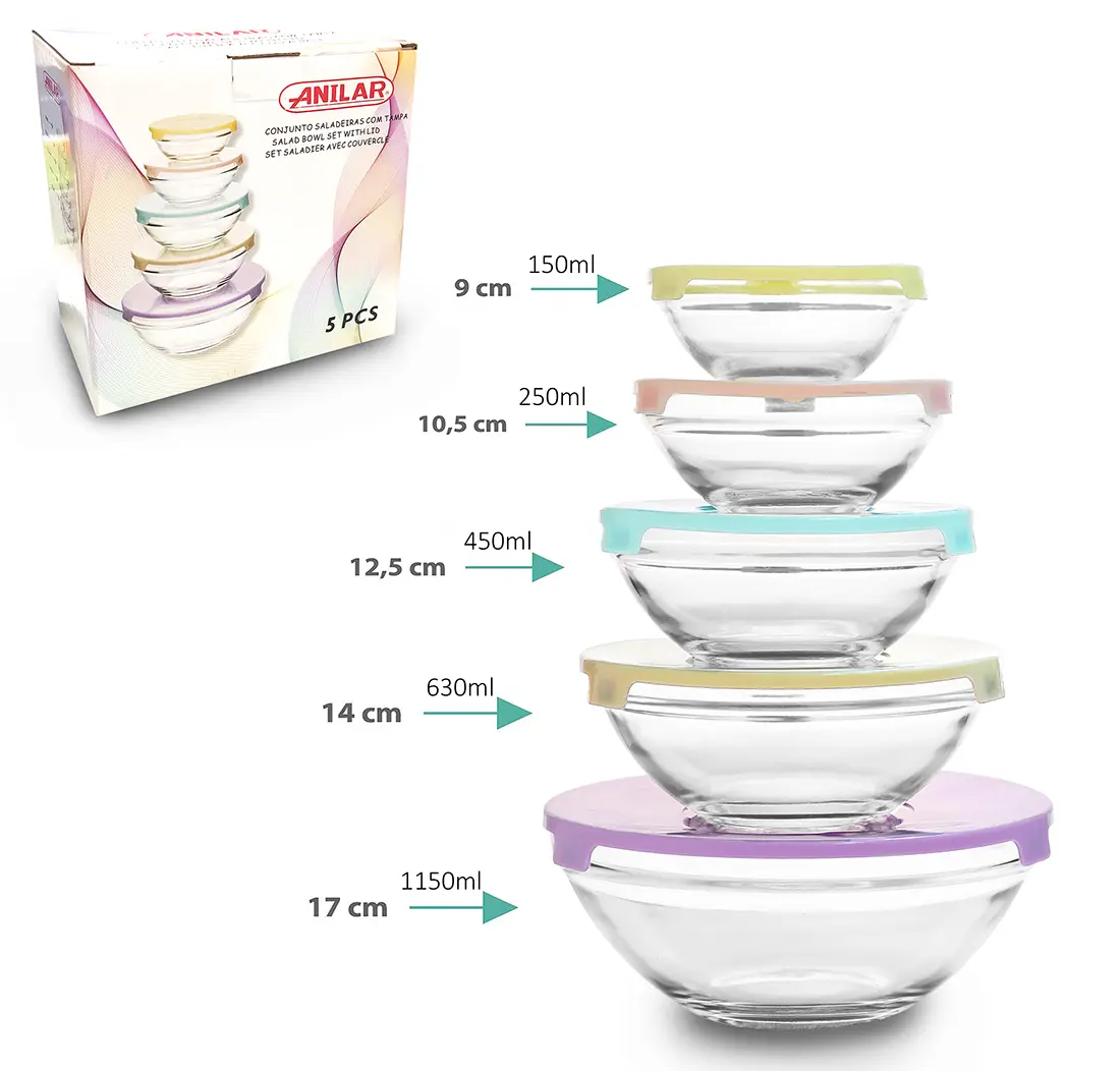 miska sada 5díl.(0.15, 0.25, 0.45, 0.63, 1.15l) sklo/PH mix barev