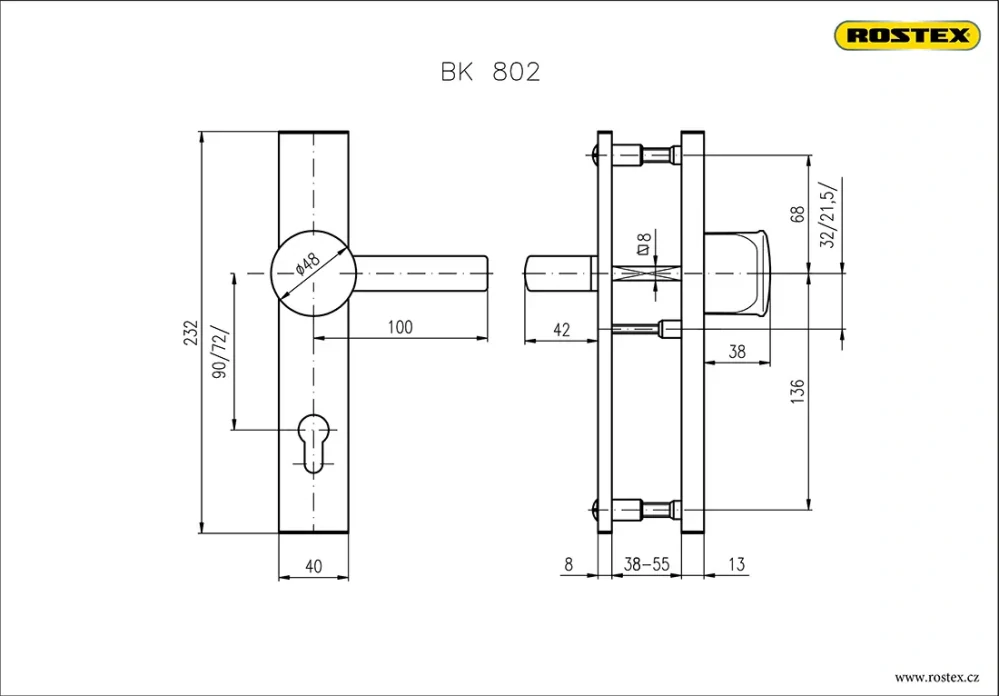 kování bezp. 802/90mm Cr-nerez