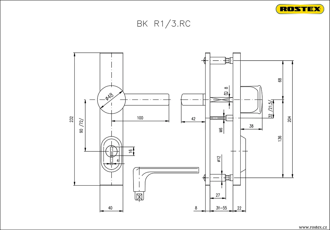 kování bezp. R4/90mm bez vložky Cr-nerez