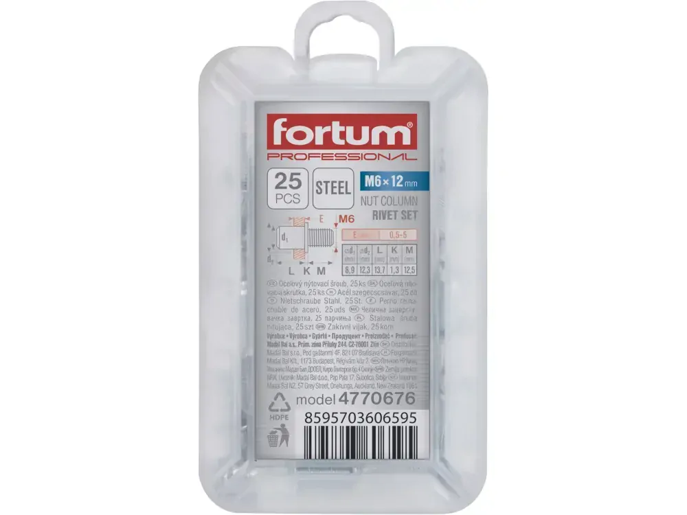 šrouby nýtovací ocelové sada 25ks, M6x15mm Fortum
