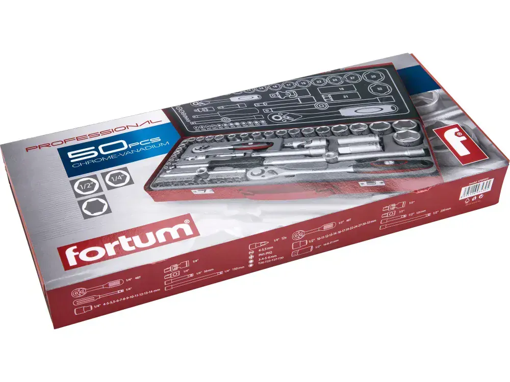 hlavice nástrčné, sada 50ks, 1/4", 1/2" Fortum 4700002