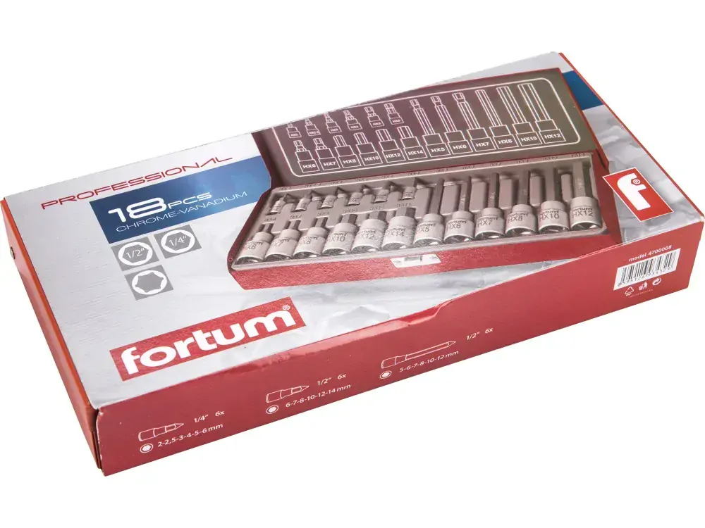 hlavice zástrčné Imbusové, sada 18ks, 1/4", 1/2" Fortum 4700008