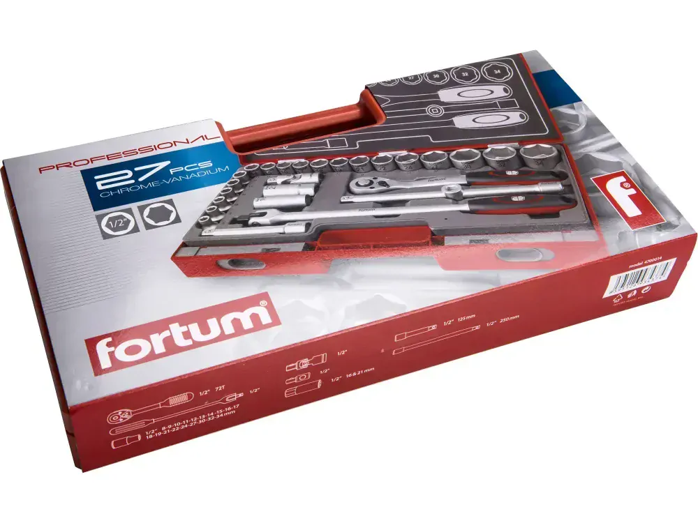 hlavice nástrčné, sada 27ks, 1/2" Fortum 4700014