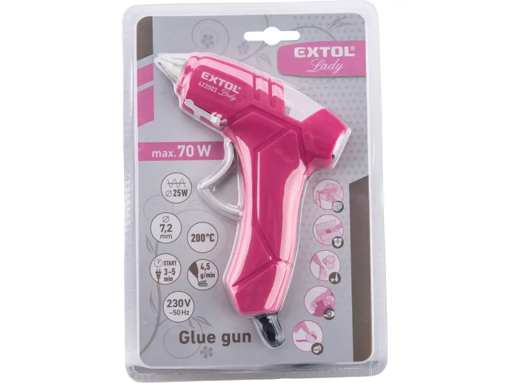 Pistole tavná lepící, ?7,2mm, 25W, růžová