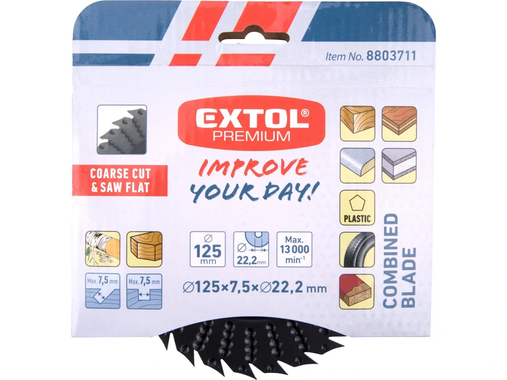 kotouč rašplový/pilový na dřevo, O125x3x22,2mm, hrubý sek , Extol premium 8803711
