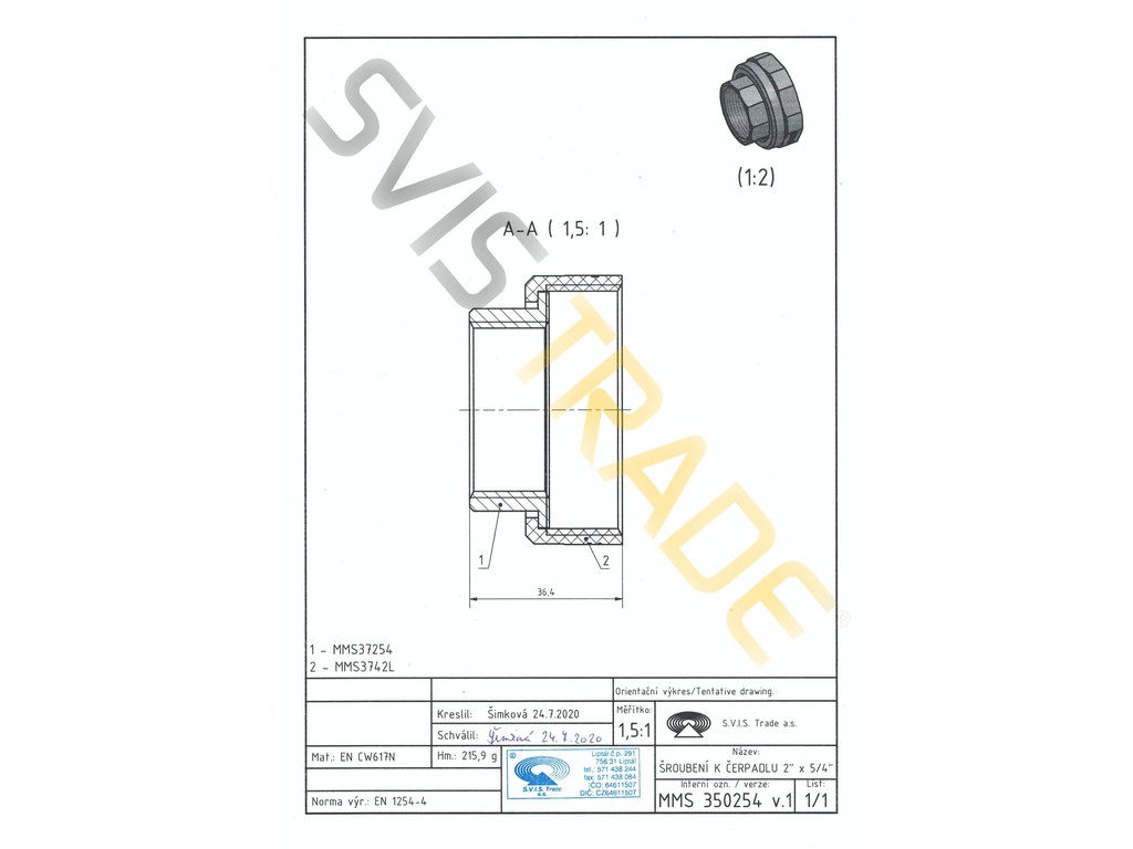 Mosazné šroubení k čerpadlu 5/4"x2" FF STANDARD SVIS 350542