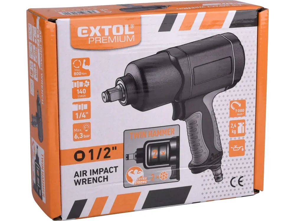 Utahovák rázový, 1/2", kompozit, pneu, 800Nm Extol premium 8865016