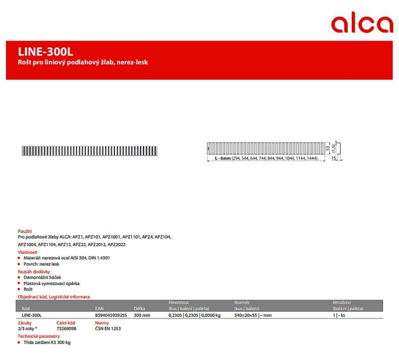 Alcadrain APZ106 750 podlahový žlab