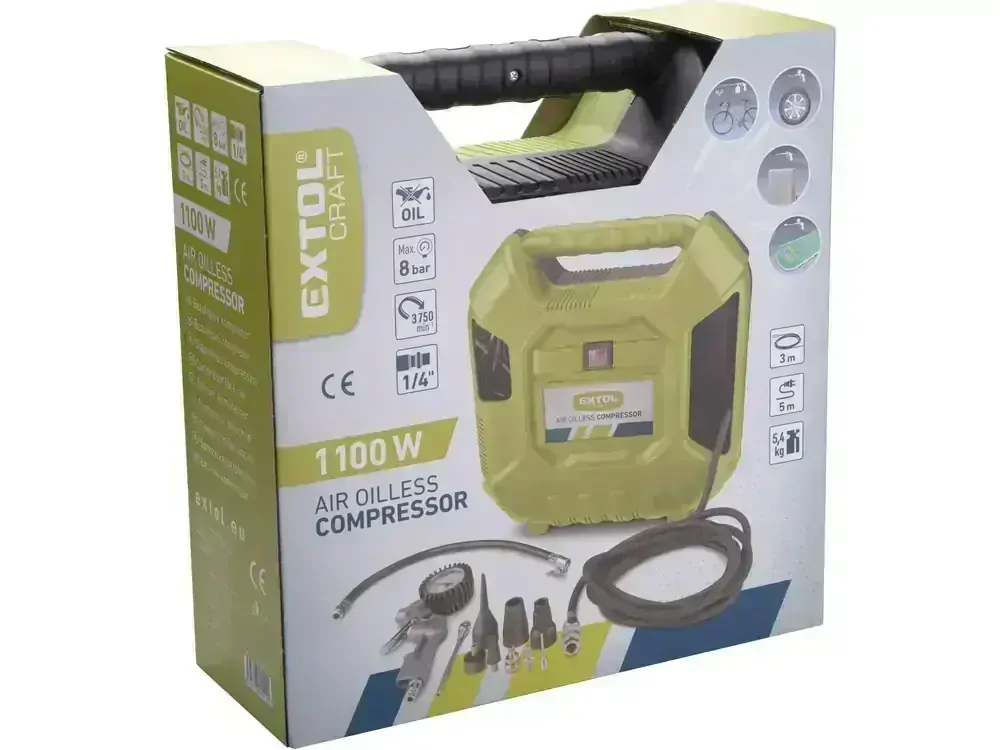 kompresor bezolejový, 1100W Extol craft 418102
