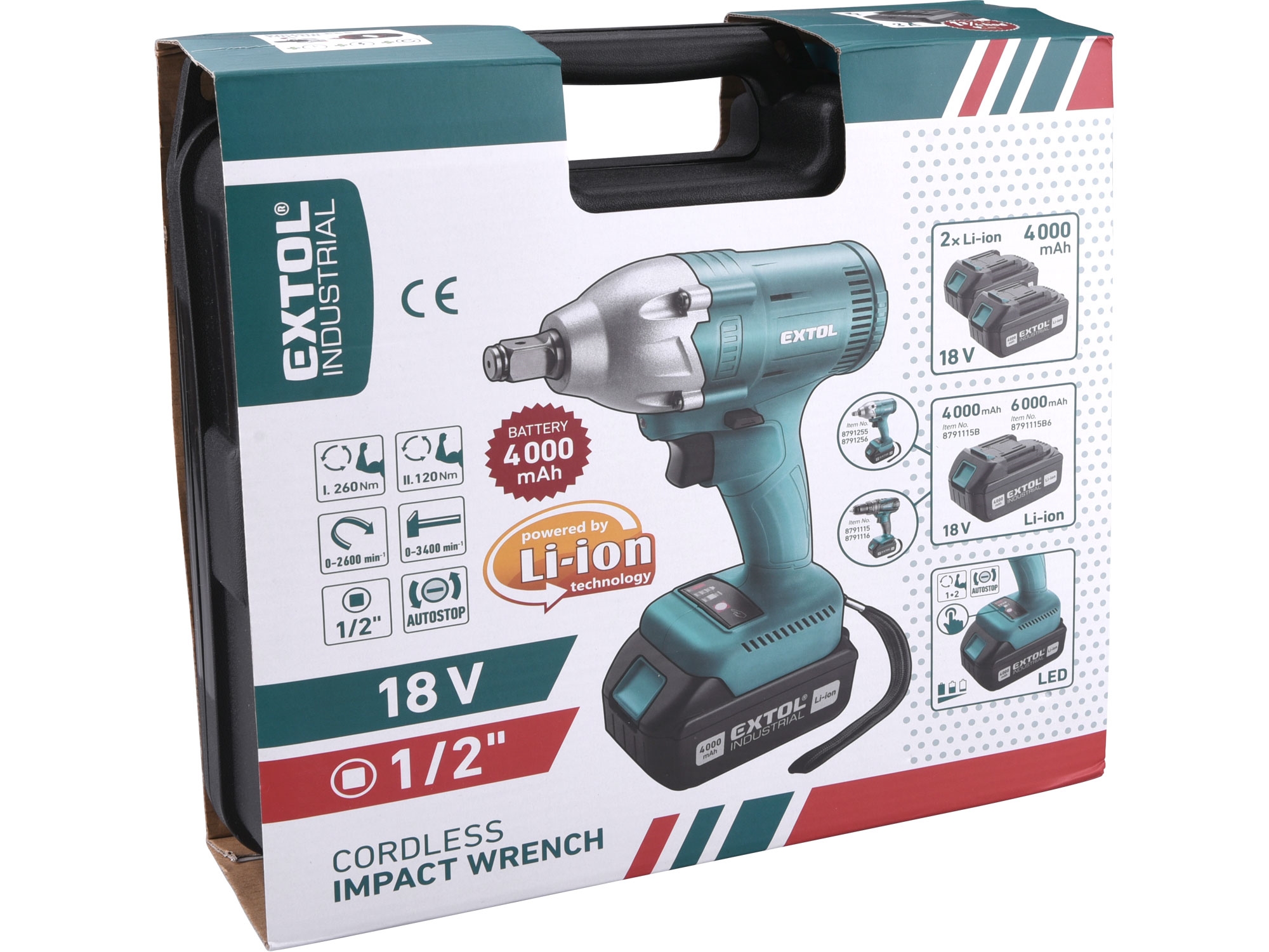 utahovák rázový aku 1/2", brushless, 18V Li-ion, 2x4000mAh