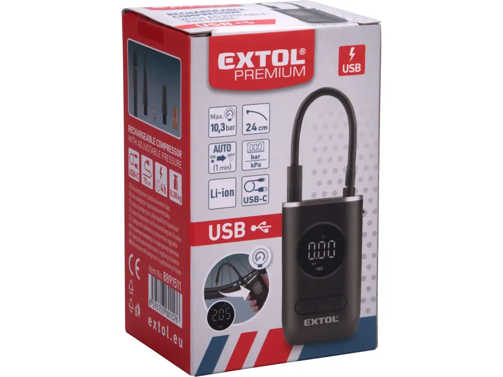 kompresor aku do 10,3 bar, USB nabíjení Extol premium 8891511