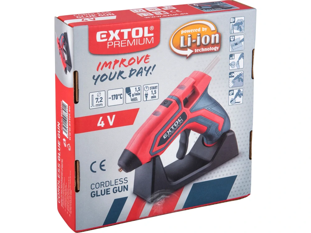 pistole tavná lepící aku, ?7,2mm, 4V Li-ion, 1500mAh , Extol premium 8891500